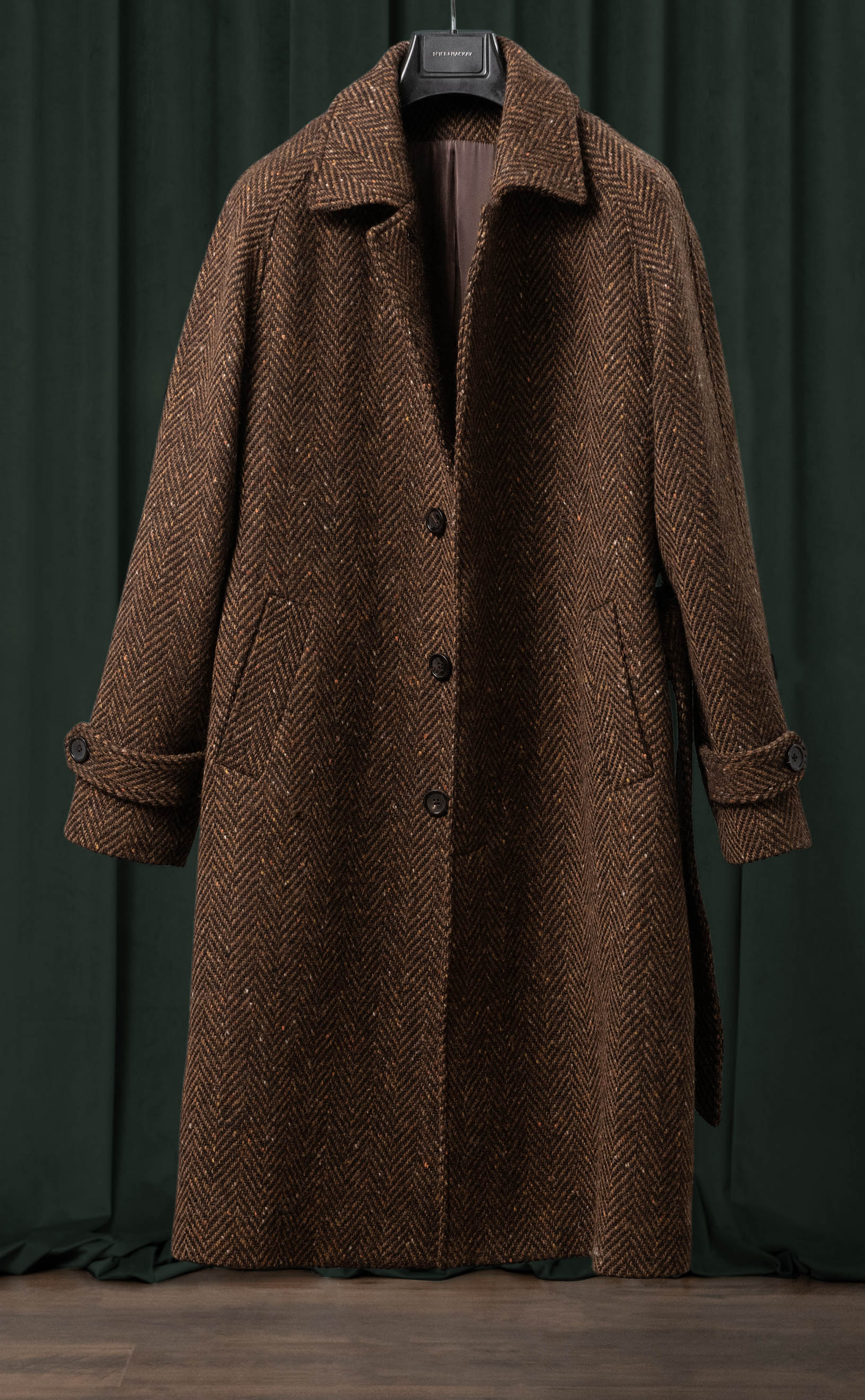 Rust Herringbone Balmacaan Coat